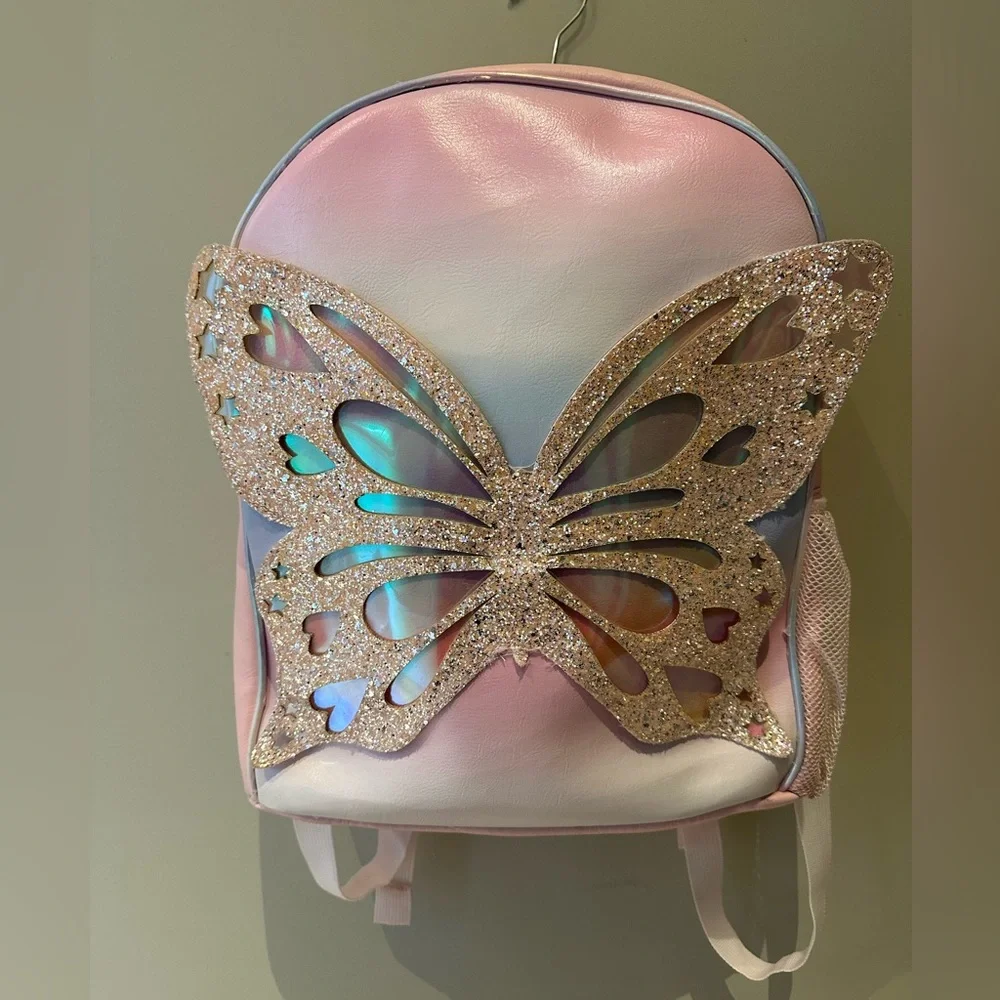 OMG Accessories Shimmering Butterfly Large Backpack, Pink | Butterfly Backpack